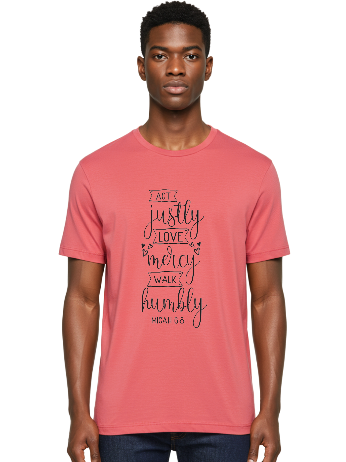 Micah-6-8 Men'S Graphic Tee, 100% Cotton, Comfortable Casual Summer Wear, Machine Washable, Inspirational Quote, Biblical Verse, Micah 6:8, Act Justly, Love Mercy, Walk Humbly, Motivational Words, Heartwarming Message, Kindness, Compassion, Aad007 24
