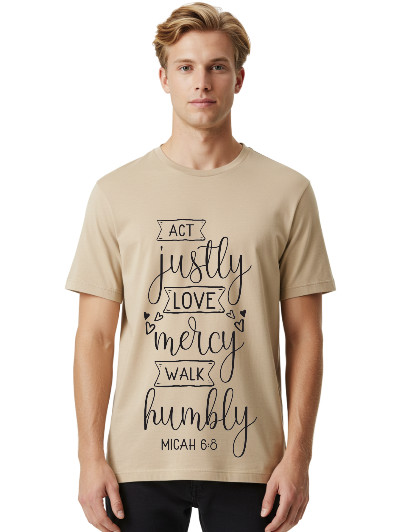 Micah-6-8 Men'S Graphic Tee, 100% Cotton, Comfortable Casual Summer Wear, Machine Washable, Inspirational Quote, Biblical Verse, Micah 6:8, Act Justly, Love Mercy, Walk Humbly, Motivational Words, Heartwarming Message, Kindness, Compassion, Aad007 30