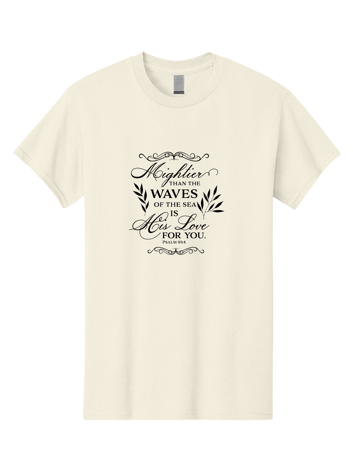 Mightier-Than-The-Waves-Of-The-Sea Men'S Graphic Tee, 100% Cotton, Comfortable Casual Summer Wear, Machine Washable, Inspirational Quote, Psalm 93:4, Bible Verse, Love For You, Waves Of The Sea, Mightier Love, Black Typography, Aad008 19