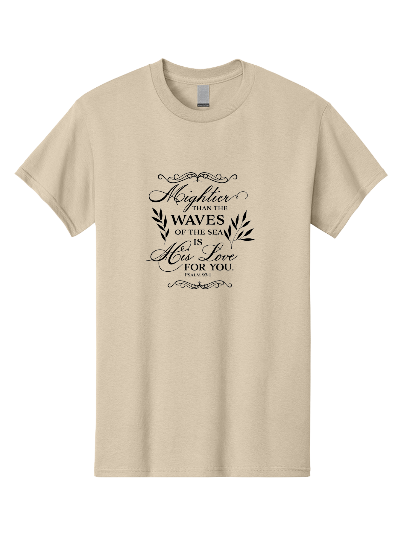 Mightier-Than-The-Waves-Of-The-Sea Men'S Graphic Tee, 100% Cotton, Comfortable Casual Summer Wear, Machine Washable, Inspirational Quote, Psalm 93:4, Bible Verse, Love For You, Waves Of The Sea, Mightier Love, Black Typography, Aad008 25