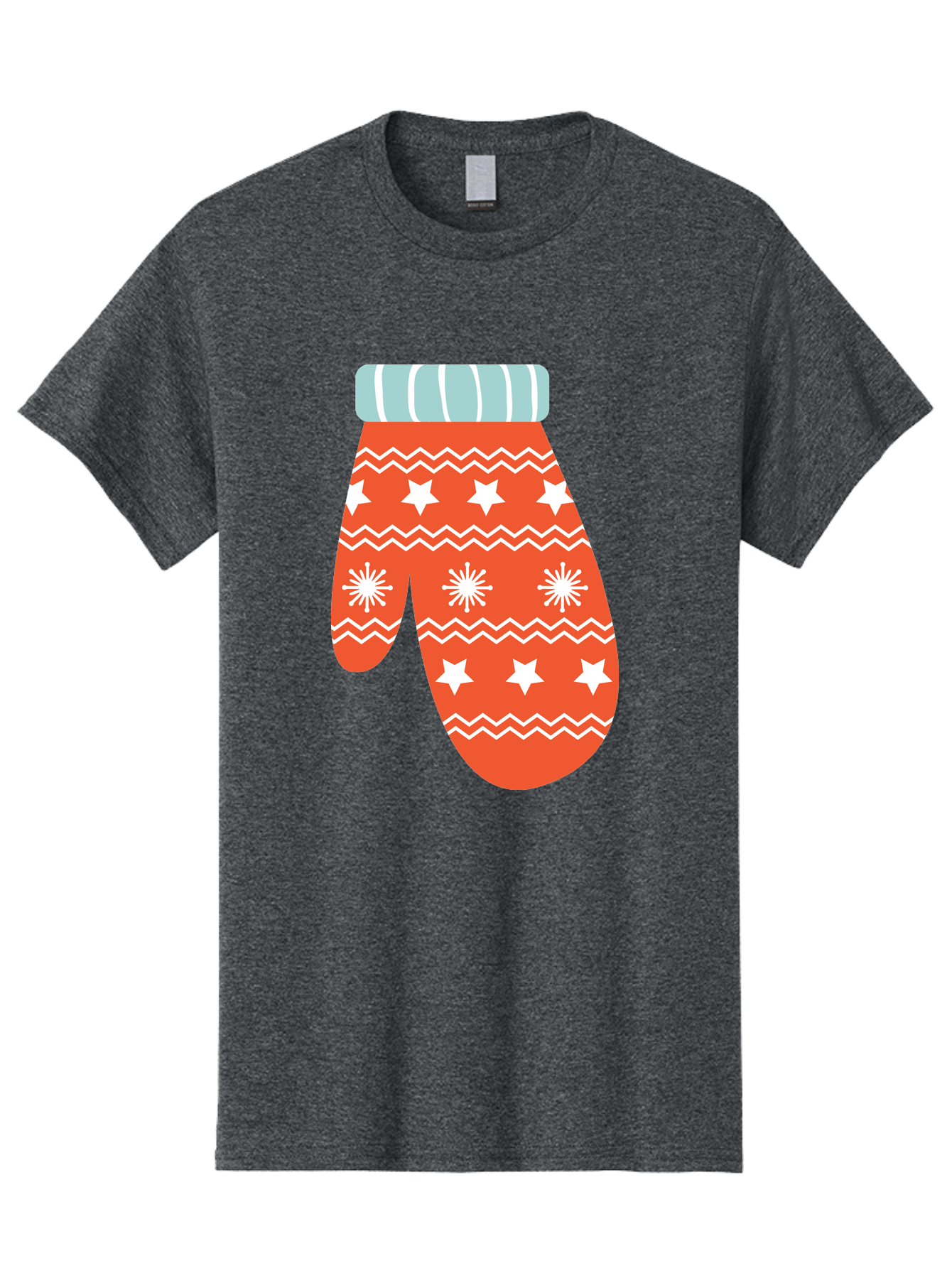 Mitten Men'S Graphic Tee, 100% Cotton, Comfortable Casual Summer Wear, Machine Washable, Red Christmas Mitten, White Snowflakes, White Stars, Zigzag Pattern, Winter Clothing, Holiday Accessories, Festive Design, Cold Weather Gear, Aad009 13