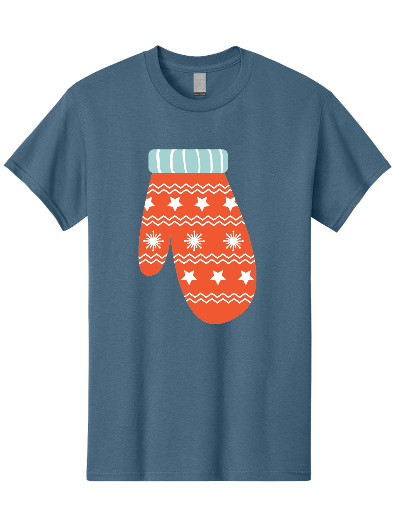 Mitten Men'S Graphic Tee, 100% Cotton, Comfortable Casual Summer Wear, Machine Washable, Red Christmas Mitten, White Snowflakes, White Stars, Zigzag Pattern, Winter Clothing, Holiday Accessories, Festive Design, Cold Weather Gear, Aad009 25