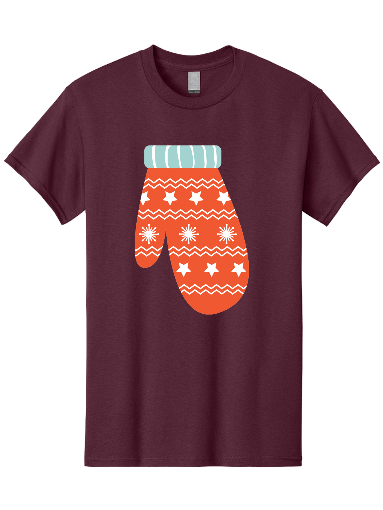 Mitten Men'S Graphic Tee, 100% Cotton, Comfortable Casual Summer Wear, Machine Washable, Red Christmas Mitten, White Snowflakes, White Stars, Zigzag Pattern, Winter Clothing, Holiday Accessories, Festive Design, Cold Weather Gear, Aad009 23