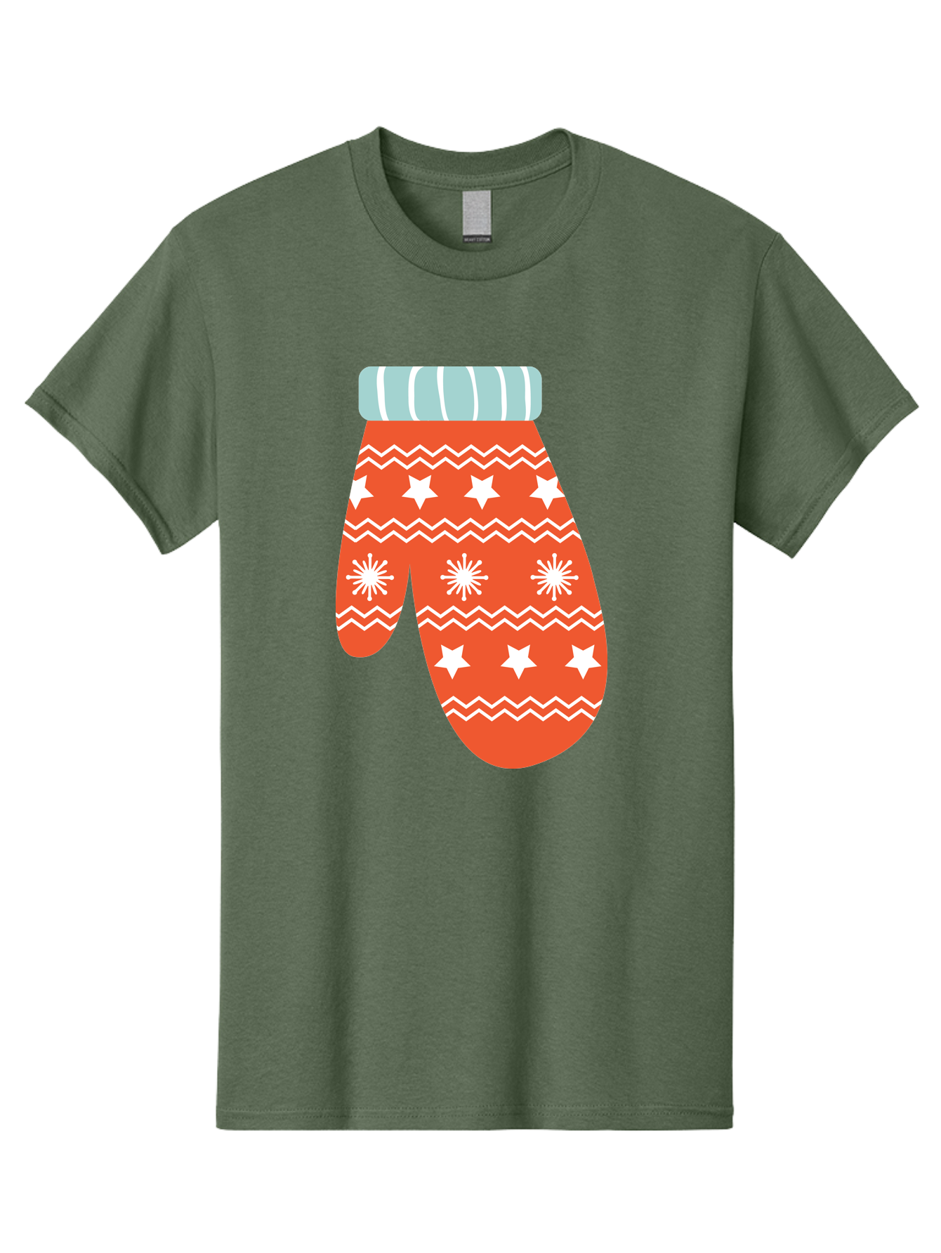 Mitten Men'S Graphic Tee, 100% Cotton, Comfortable Casual Summer Wear, Machine Washable, Red Christmas Mitten, White Snowflakes, White Stars, Zigzag Pattern, Winter Clothing, Holiday Accessories, Festive Design, Cold Weather Gear, Aad009 3
