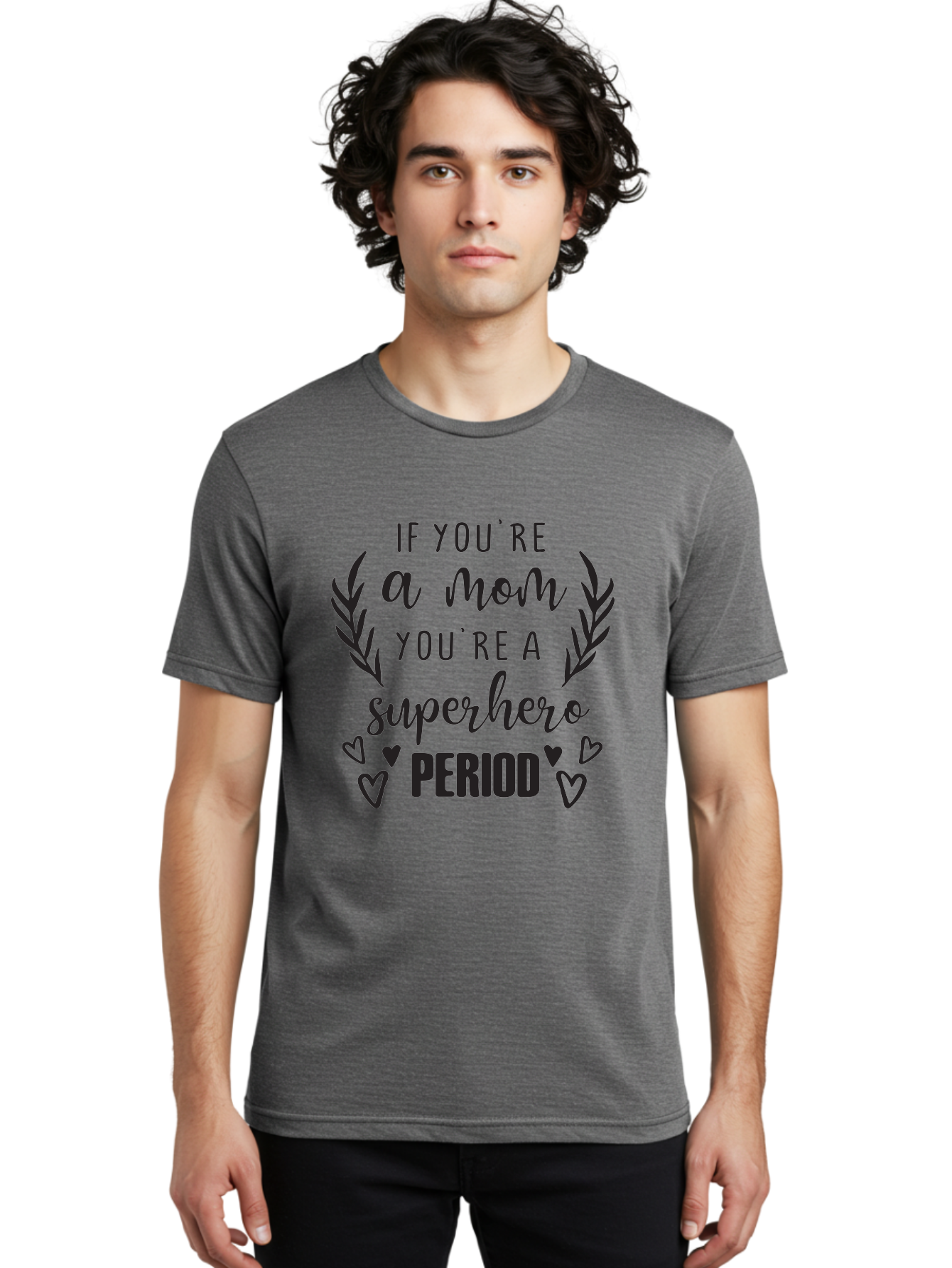 Mom-Superhero Men'S Graphic Tee, 100% Cotton, Comfortable Casual Summer Wear, Machine Washable, Motherhood Empowerment, Superhero Mom, Motherly Love, Inspirational Quote, Positive Affirmation, Heartwarming Message, Laurel Wreath, Hearts, Aad014 30