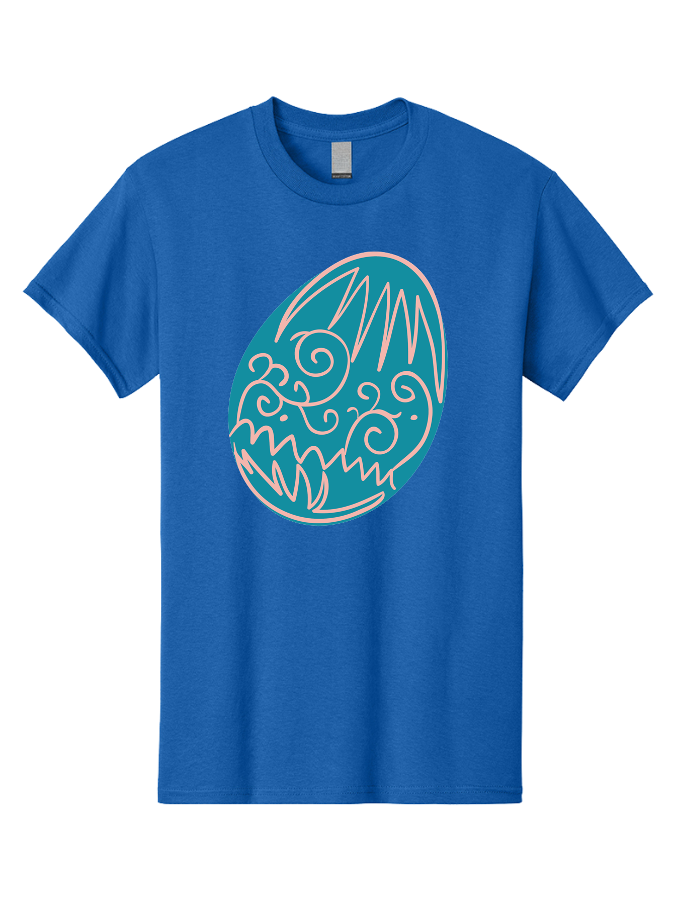 Monster-Egg Men'S Graphic Tee, 100% Cotton, Comfortable Casual Summer Wear, Machine Washable, Monster Face, Easter Egg, Blue Egg, White Outline, Playful Design, Cartoon Style, Abstract Art, Creative Illustration, Fantasy Creature, Aad020 27