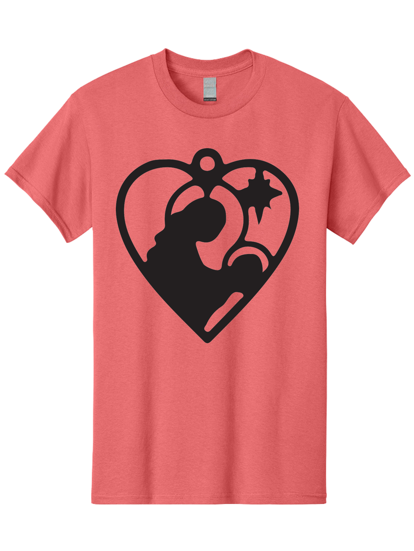 Mother-And-Child Men'S Graphic Tee, 100% Cotton, Comfortable Casual Summer Wear, Machine Washable, Mother And Child Silhouette, Heart-Shaped Ornament, Love Symbol, Family Bond, Nurturing Moment, Star And Crescent Moon Aad021 29