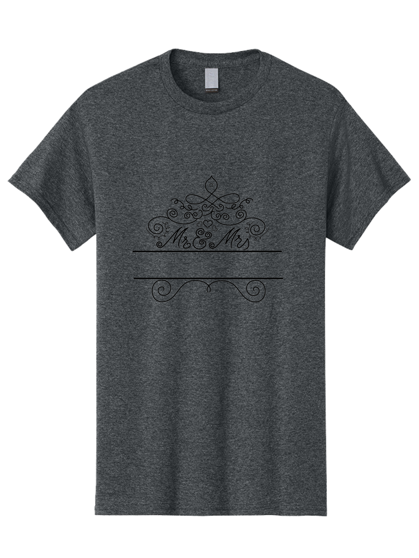 Mr-Mrs Men'S Graphic Tee, 100% Cotton, Comfortable Casual Summer Wear, Machine Washable, Wedding Invitation, Couple'S Love, Mr & Mrs, Elegant Design, Ornate Tiara, Swirling Patterns, Heart Motifs, Luxury Wedding, Black Line Art, Aad031 29