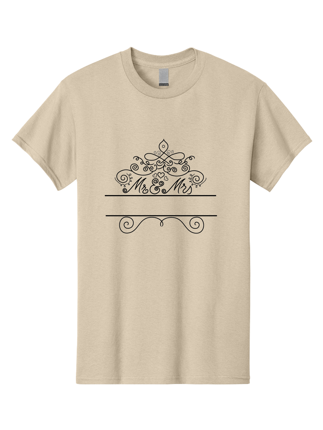 Mr-Mrs Men'S Graphic Tee, 100% Cotton, Comfortable Casual Summer Wear, Machine Washable, Wedding Invitation, Couple'S Love, Mr & Mrs, Elegant Design, Ornate Tiara, Swirling Patterns, Heart Motifs, Luxury Wedding, Black Line Art, Aad031 23