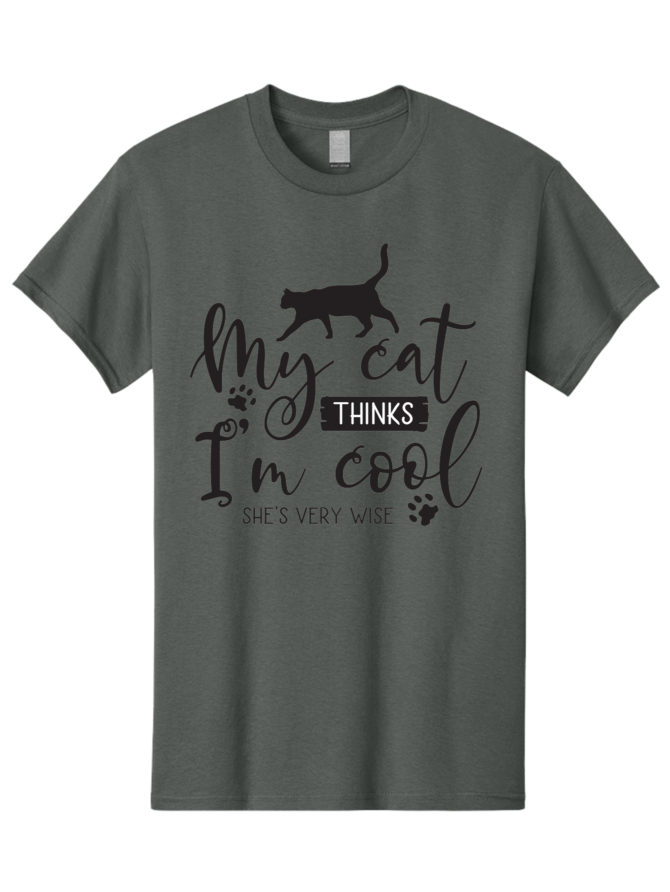 My-Cat-Thinks-I-M-Cool Men'S Graphic Tee, 100% Cotton, Comfortable Casual Summer Wear, Machine Washable, Funny Cat Quote, Cat Lovers Gift, Cool Cat Design, Feline Humor, Witty Saying, Cat Paw Prints, Clever Typography, Cat Silhouette Aad035 3
