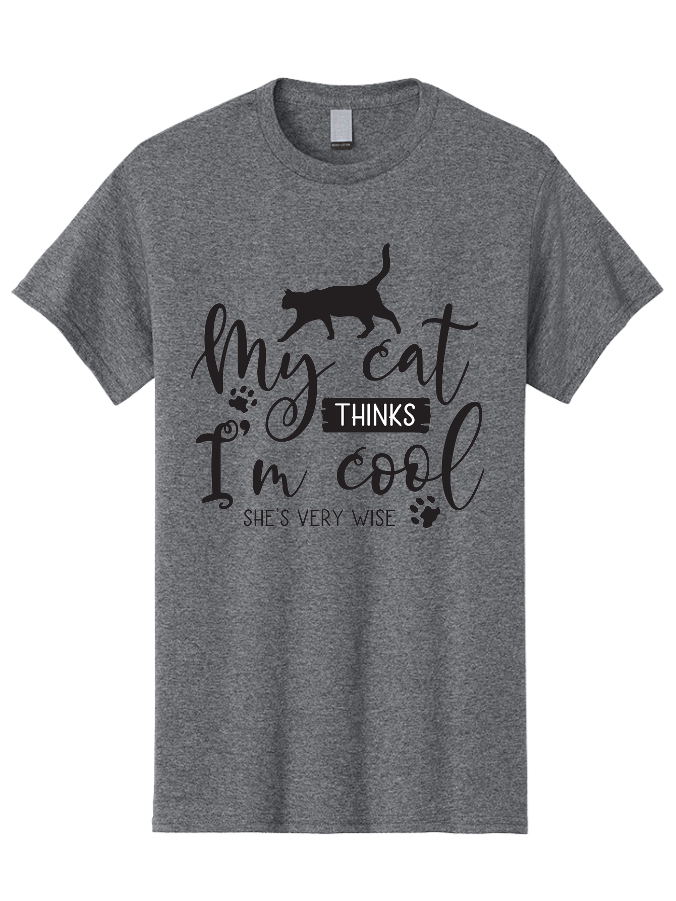 My-Cat-Thinks-I-M-Cool Men'S Graphic Tee, 100% Cotton, Comfortable Casual Summer Wear, Machine Washable, Funny Cat Quote, Cat Lovers Gift, Cool Cat Design, Feline Humor, Witty Saying, Cat Paw Prints, Clever Typography, Cat Silhouette Aad035 19