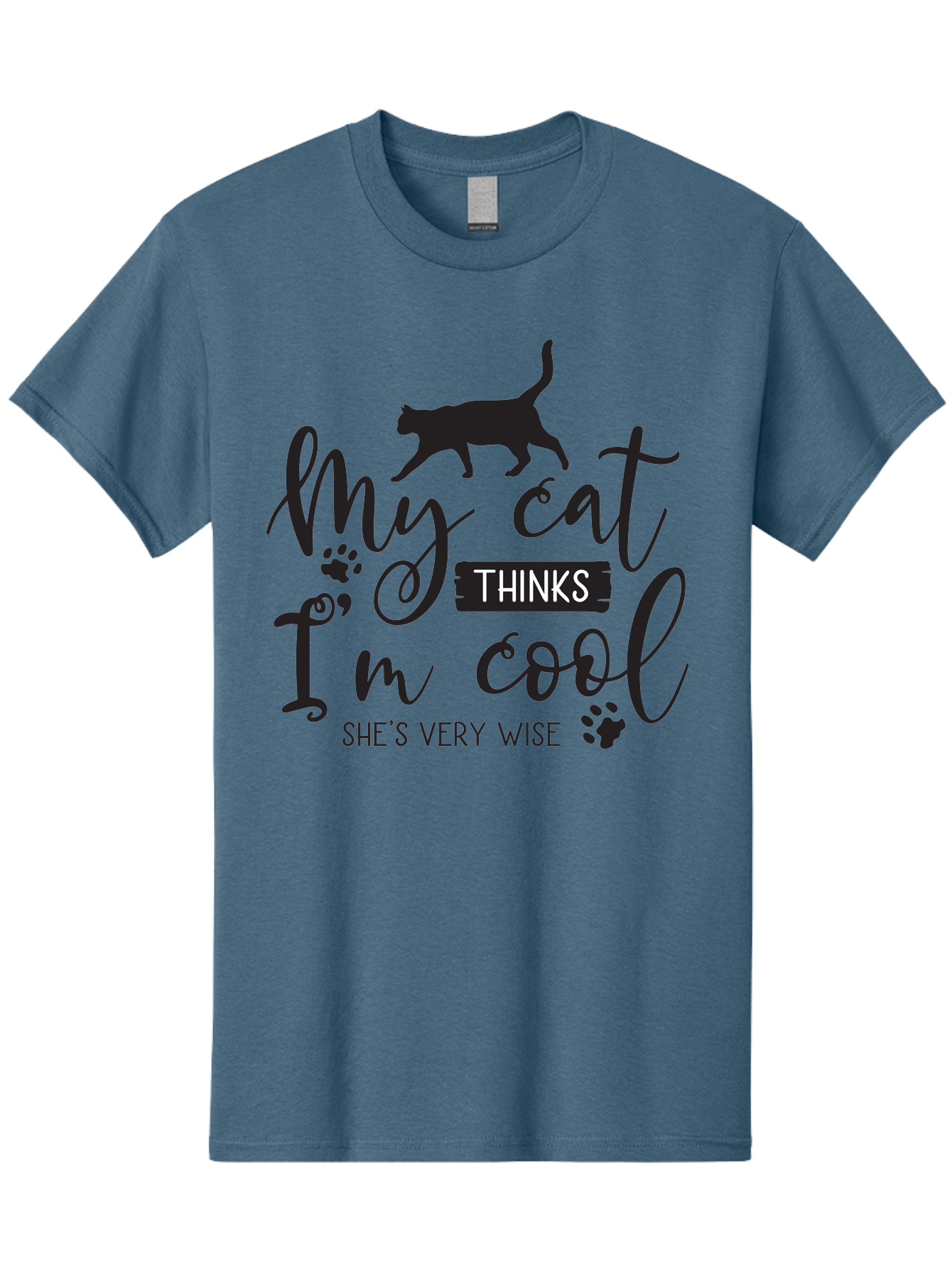 My-Cat-Thinks-I-M-Cool Men'S Graphic Tee, 100% Cotton, Comfortable Casual Summer Wear, Machine Washable, Funny Cat Quote, Cat Lovers Gift, Cool Cat Design, Feline Humor, Witty Saying, Cat Paw Prints, Clever Typography, Cat Silhouette Aad035 23