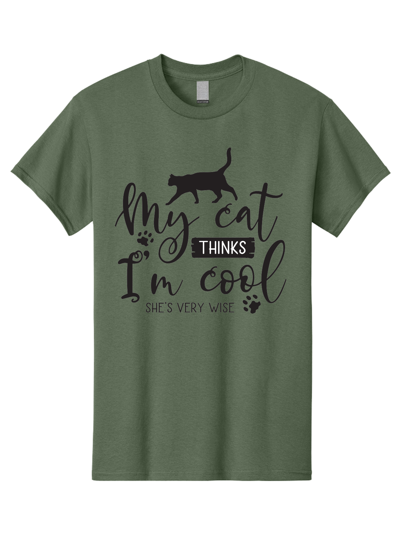 My-Cat-Thinks-I-M-Cool Men'S Graphic Tee, 100% Cotton, Comfortable Casual Summer Wear, Machine Washable, Funny Cat Quote, Cat Lovers Gift, Cool Cat Design, Feline Humor, Witty Saying, Cat Paw Prints, Clever Typography, Cat Silhouette Aad035 5