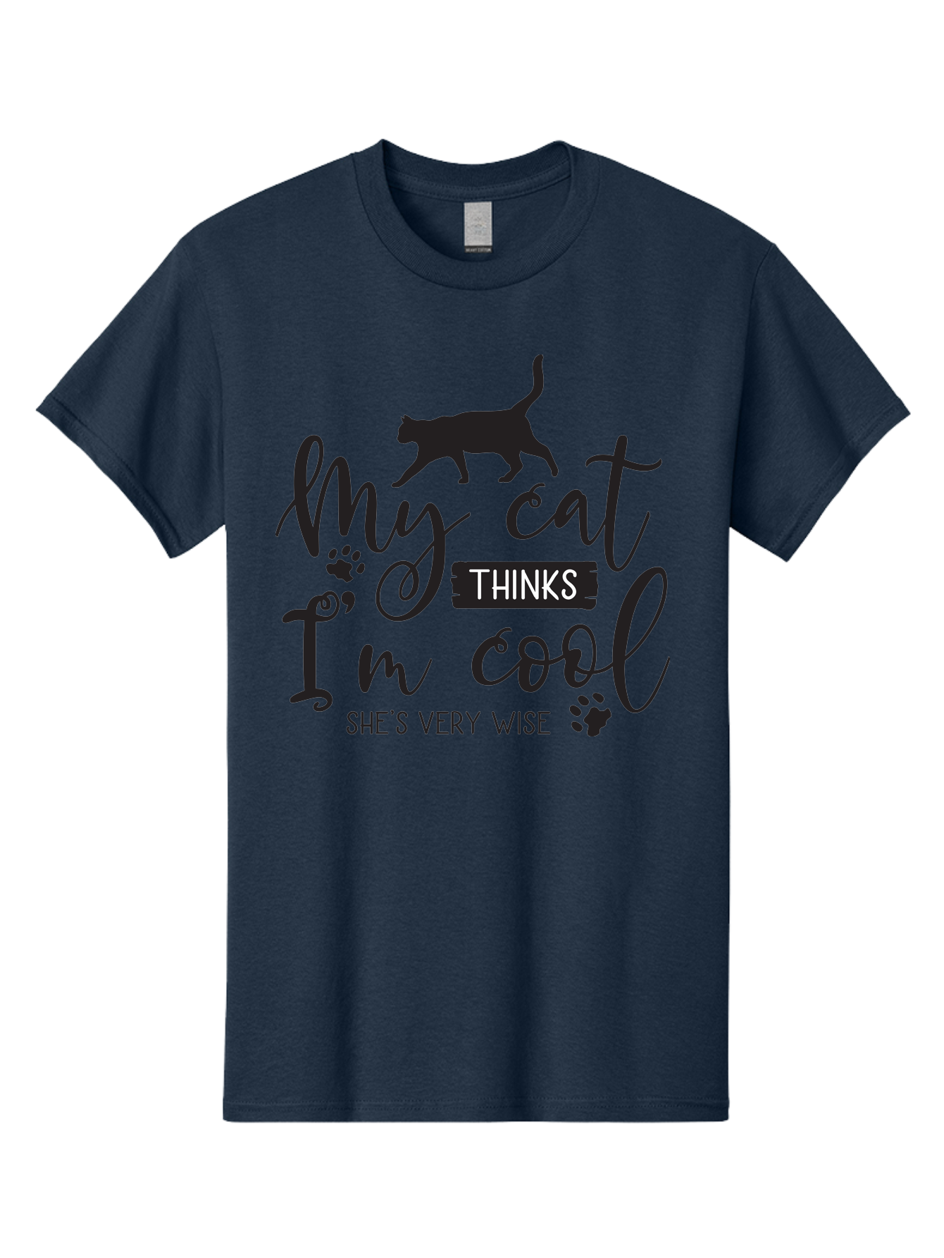 My-Cat-Thinks-I-M-Cool Men'S Graphic Tee, 100% Cotton, Comfortable Casual Summer Wear, Machine Washable, Funny Cat Quote, Cat Lovers Gift, Cool Cat Design, Feline Humor, Witty Saying, Cat Paw Prints, Clever Typography, Cat Silhouette Aad035 25