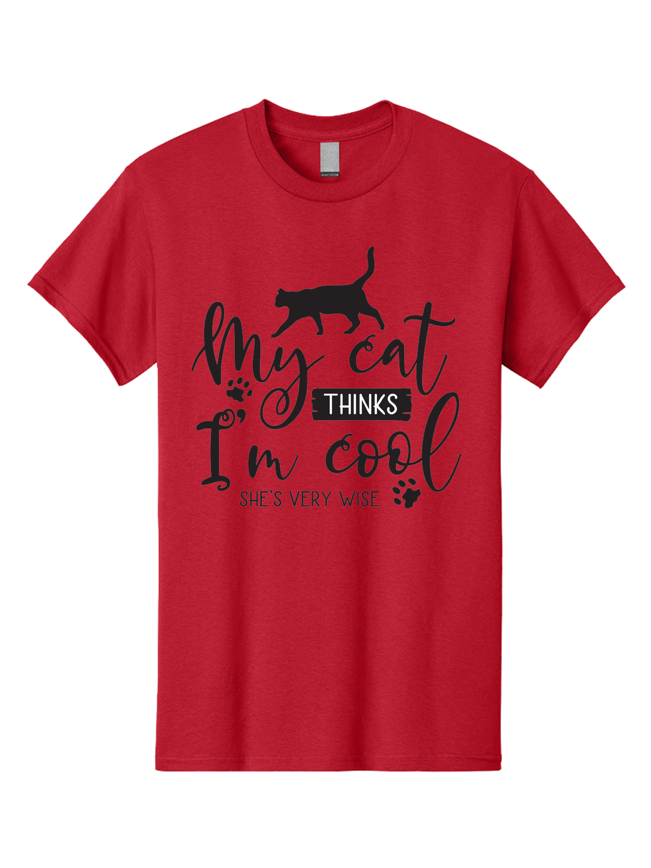 My-Cat-Thinks-I-M-Cool Men'S Graphic Tee, 100% Cotton, Comfortable Casual Summer Wear, Machine Washable, Funny Cat Quote, Cat Lovers Gift, Cool Cat Design, Feline Humor, Witty Saying, Cat Paw Prints, Clever Typography, Cat Silhouette Aad035 1