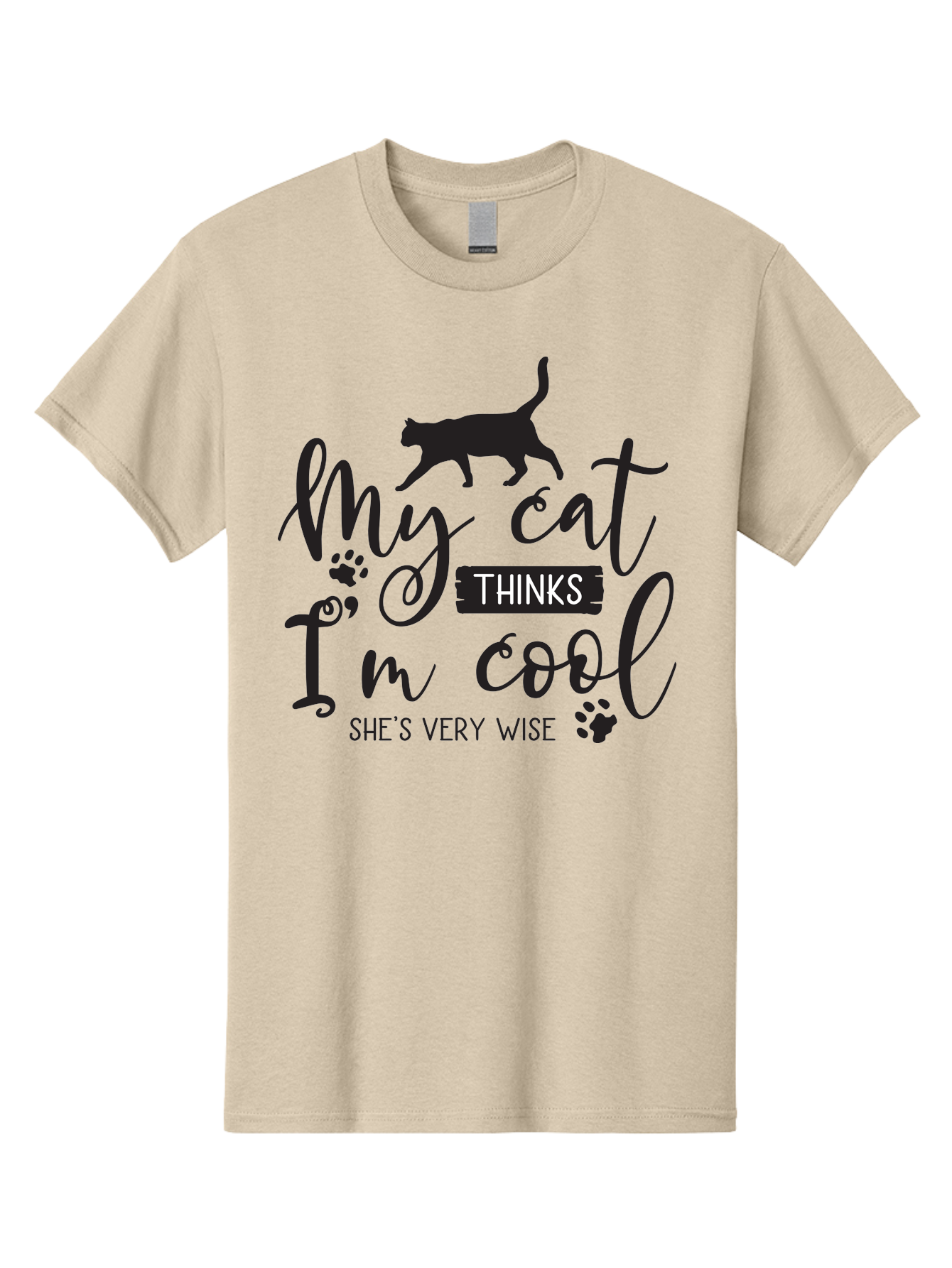 My-Cat-Thinks-I-M-Cool Men'S Graphic Tee, 100% Cotton, Comfortable Casual Summer Wear, Machine Washable, Funny Cat Quote, Cat Lovers Gift, Cool Cat Design, Feline Humor, Witty Saying, Cat Paw Prints, Clever Typography, Cat Silhouette Aad035 21