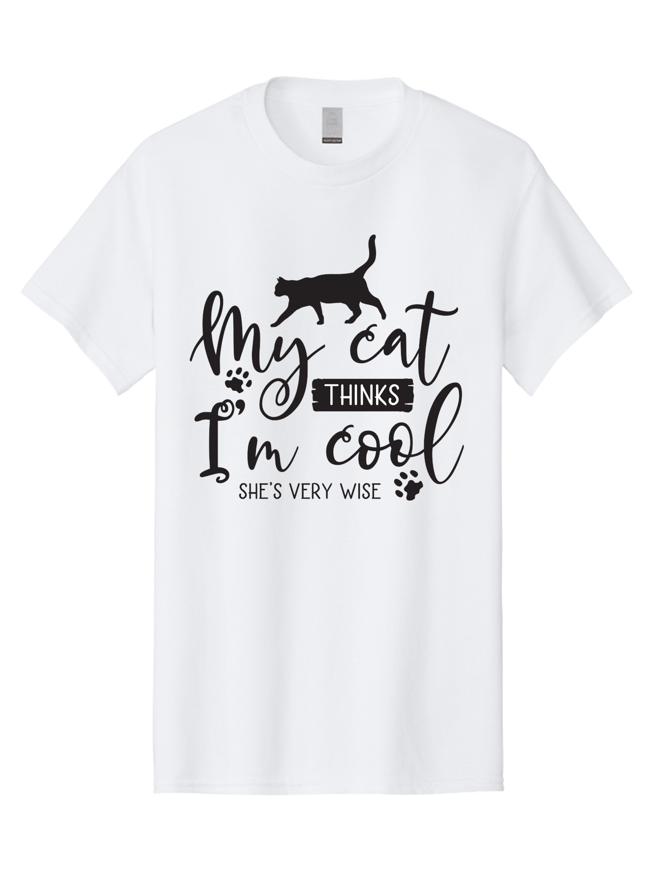 My-Cat-Thinks-I-M-Cool Men'S Graphic Tee, 100% Cotton, Comfortable Casual Summer Wear, Machine Washable, Funny Cat Quote, Cat Lovers Gift, Cool Cat Design, Feline Humor, Witty Saying, Cat Paw Prints, Clever Typography, Cat Silhouette Aad035 27