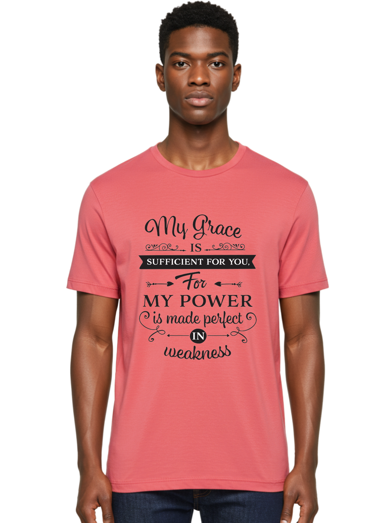 My-Grace-Is-Sufficient Men'S Graphic Tee, 100% Cotton, Comfortable Casual Summer Wear, Machine Washable, Inspirational Quote, Motivational Words, Faith-Based Message, Spiritual Guidance, Encouraging Scripture, Divine Love, Sacred Text, Aad038 24