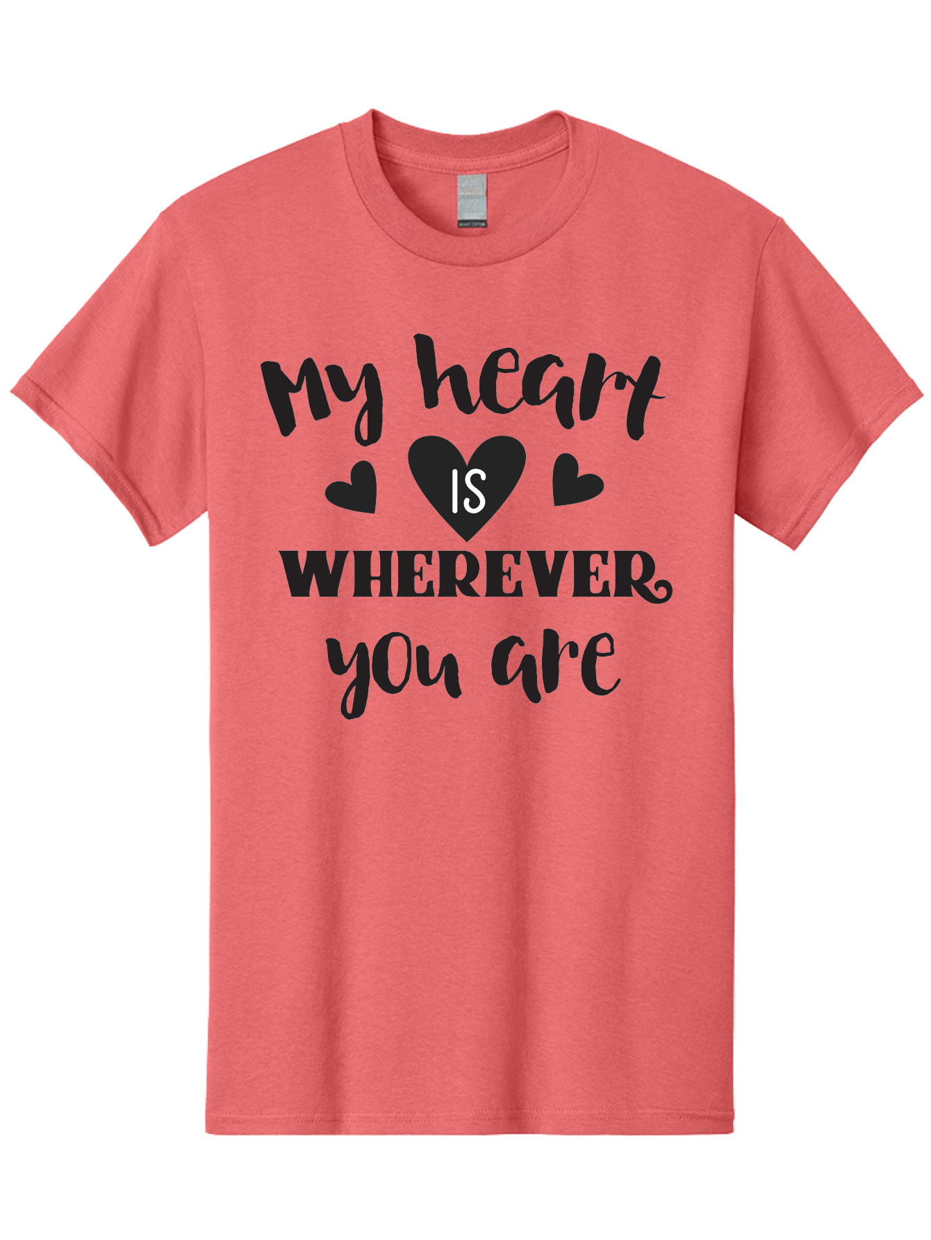 My-Heart-Is-Wherever-You-Are Men'S Graphic Tee, 100% Cotton, Comfortable Casual Summer Wear, Machine Washable, Love Quote, Heart Is Wherever You Are, Romantic Phrase, Black Hearts, Love Message, Heartfelt Sentiment, Relationship Goals, Aad039 17