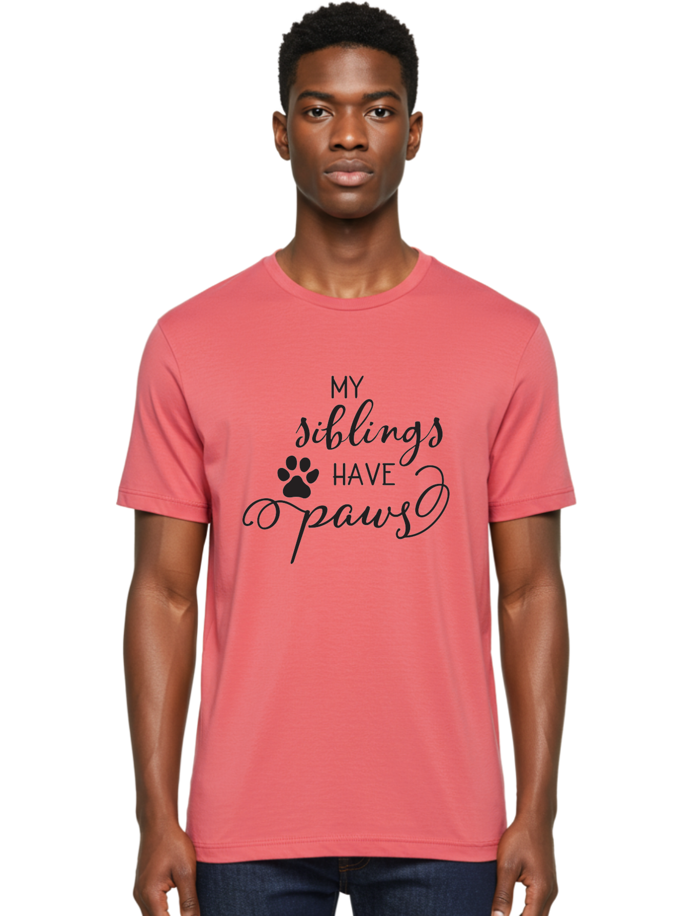 My-Siblings-Have-Paws Men'S Graphic Tee, 100% Cotton, Comfortable Casual Summer Wear, Machine Washable, Sibling Love, Pet Owners, Dog Lovers, Funny Quote, Playful Design, Animal Theme, Paw Print, Unique Gift, Pet Siblings Aad047 26
