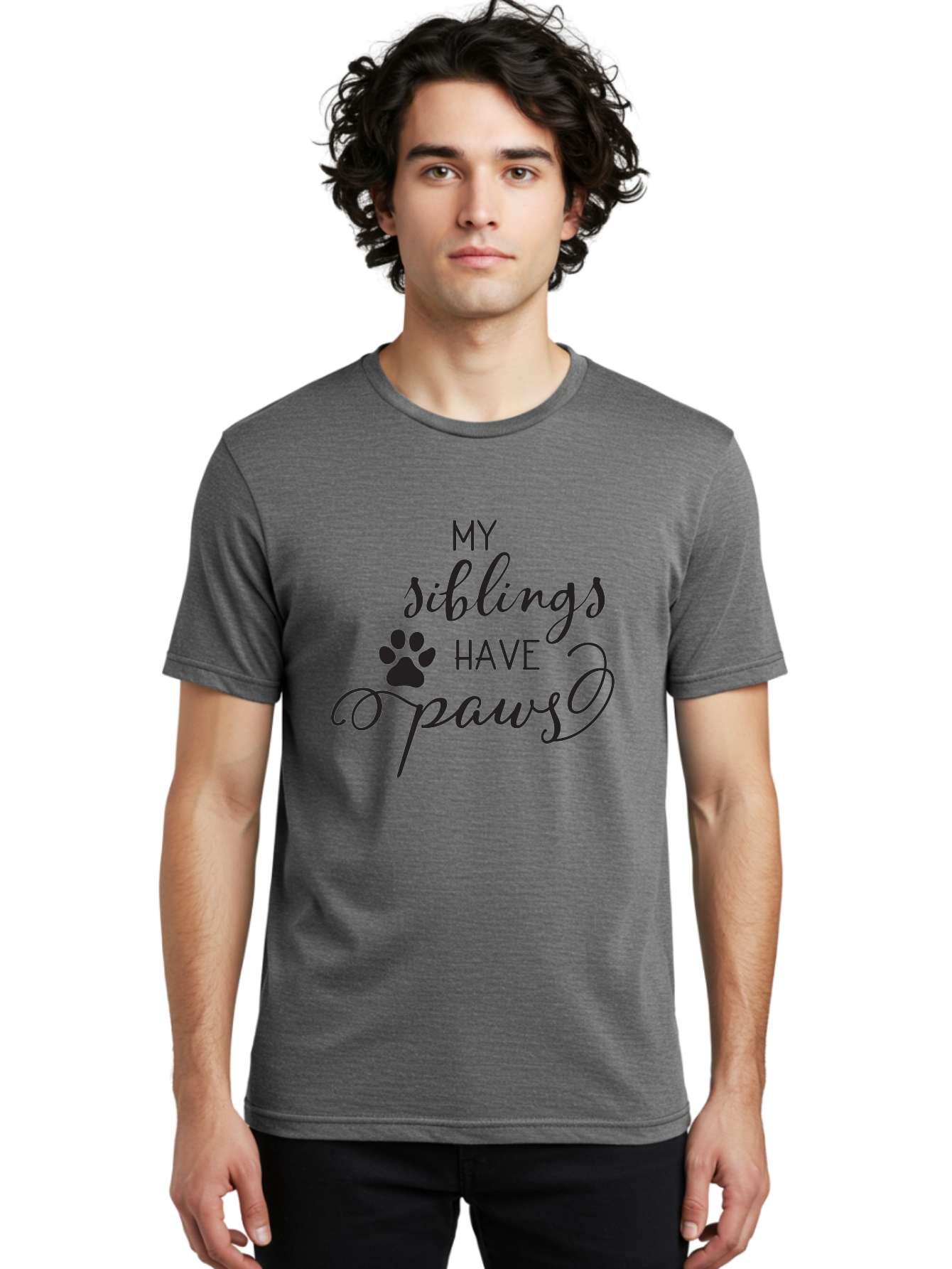 My-Siblings-Have-Paws Men'S Graphic Tee, 100% Cotton, Comfortable Casual Summer Wear, Machine Washable, Sibling Love, Pet Owners, Dog Lovers, Funny Quote, Playful Design, Animal Theme, Paw Print, Unique Gift, Pet Siblings Aad047 8