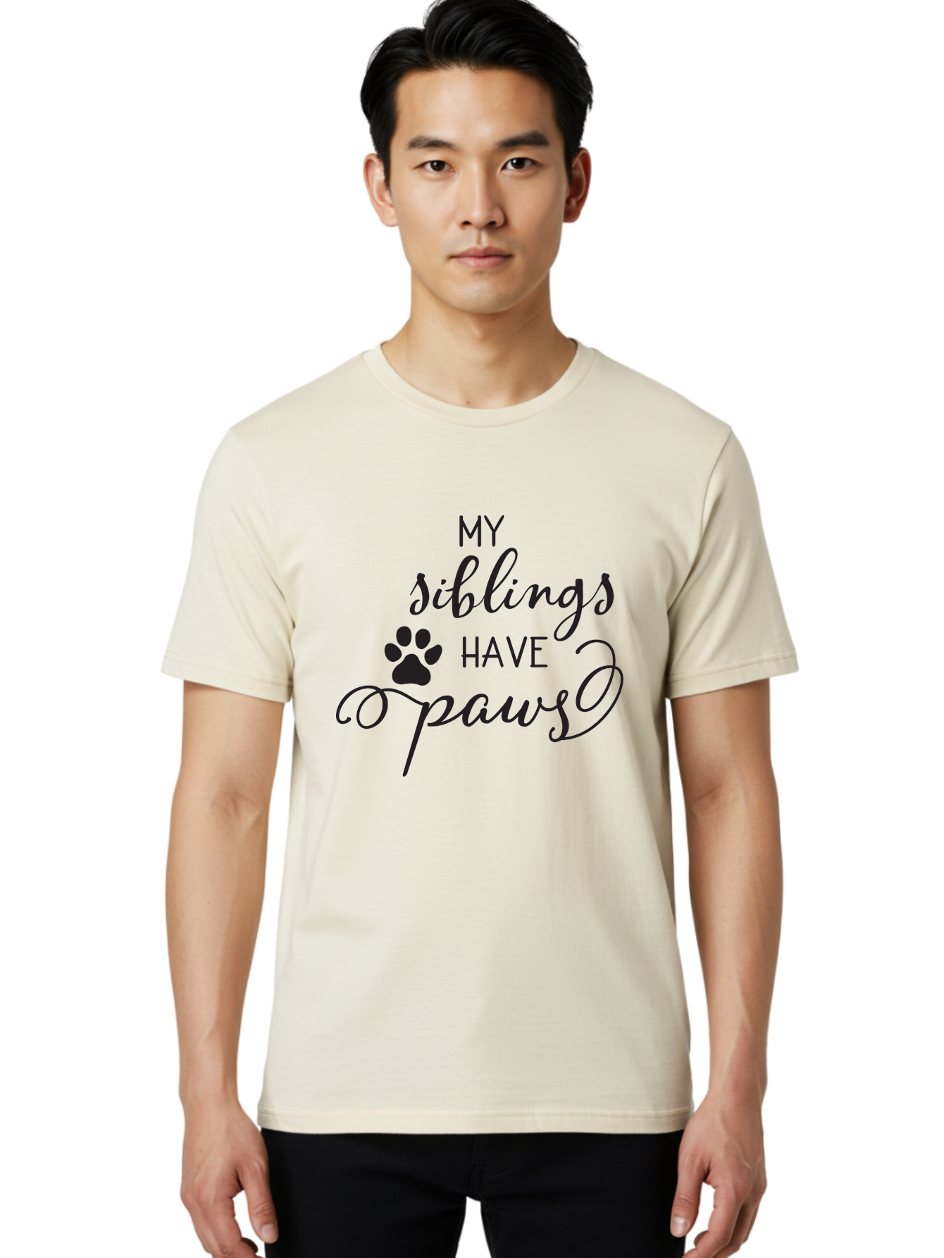 My-Siblings-Have-Paws Men'S Graphic Tee, 100% Cotton, Comfortable Casual Summer Wear, Machine Washable, Sibling Love, Pet Owners, Dog Lovers, Funny Quote, Playful Design, Animal Theme, Paw Print, Unique Gift, Pet Siblings Aad047 28