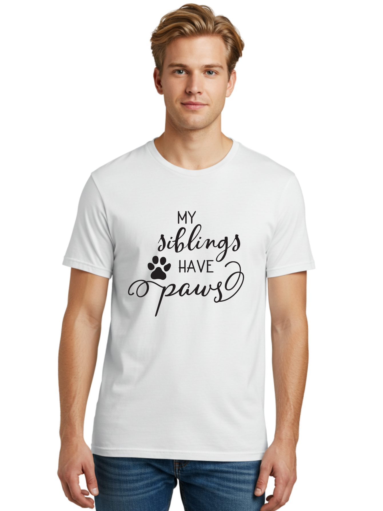 My-Siblings-Have-Paws Men'S Graphic Tee, 100% Cotton, Comfortable Casual Summer Wear, Machine Washable, Sibling Love, Pet Owners, Dog Lovers, Funny Quote, Playful Design, Animal Theme, Paw Print, Unique Gift, Pet Siblings Aad047 4