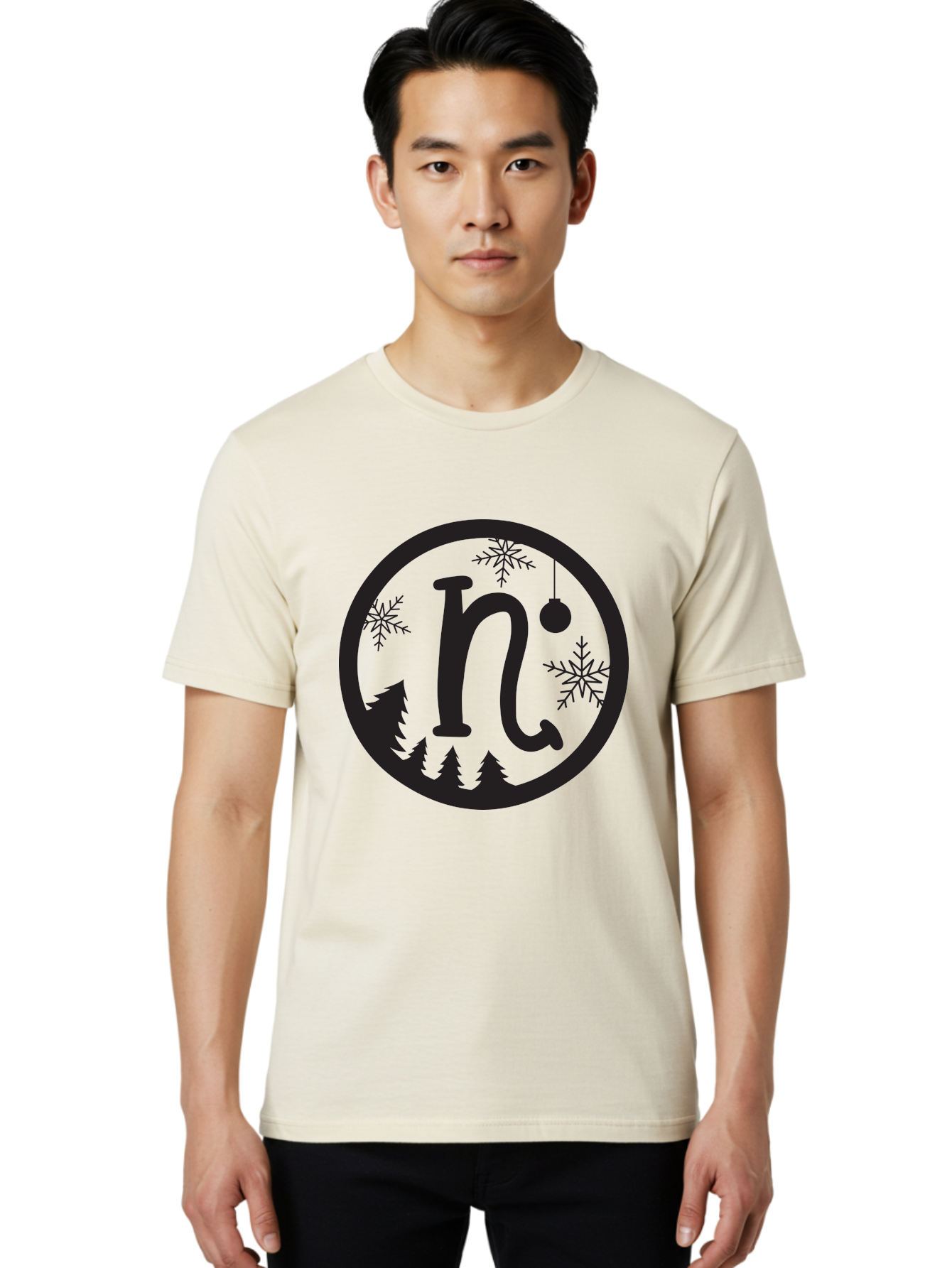 N Men'S Graphic Tee, 100% Cotton, Comfortable Casual Summer Wear, Machine Washable, Winter Wonderland, Snowflakes, Christmas Ornament, Pine Trees, Festive Decor, Holiday Theme, Winter Season Aad049 4