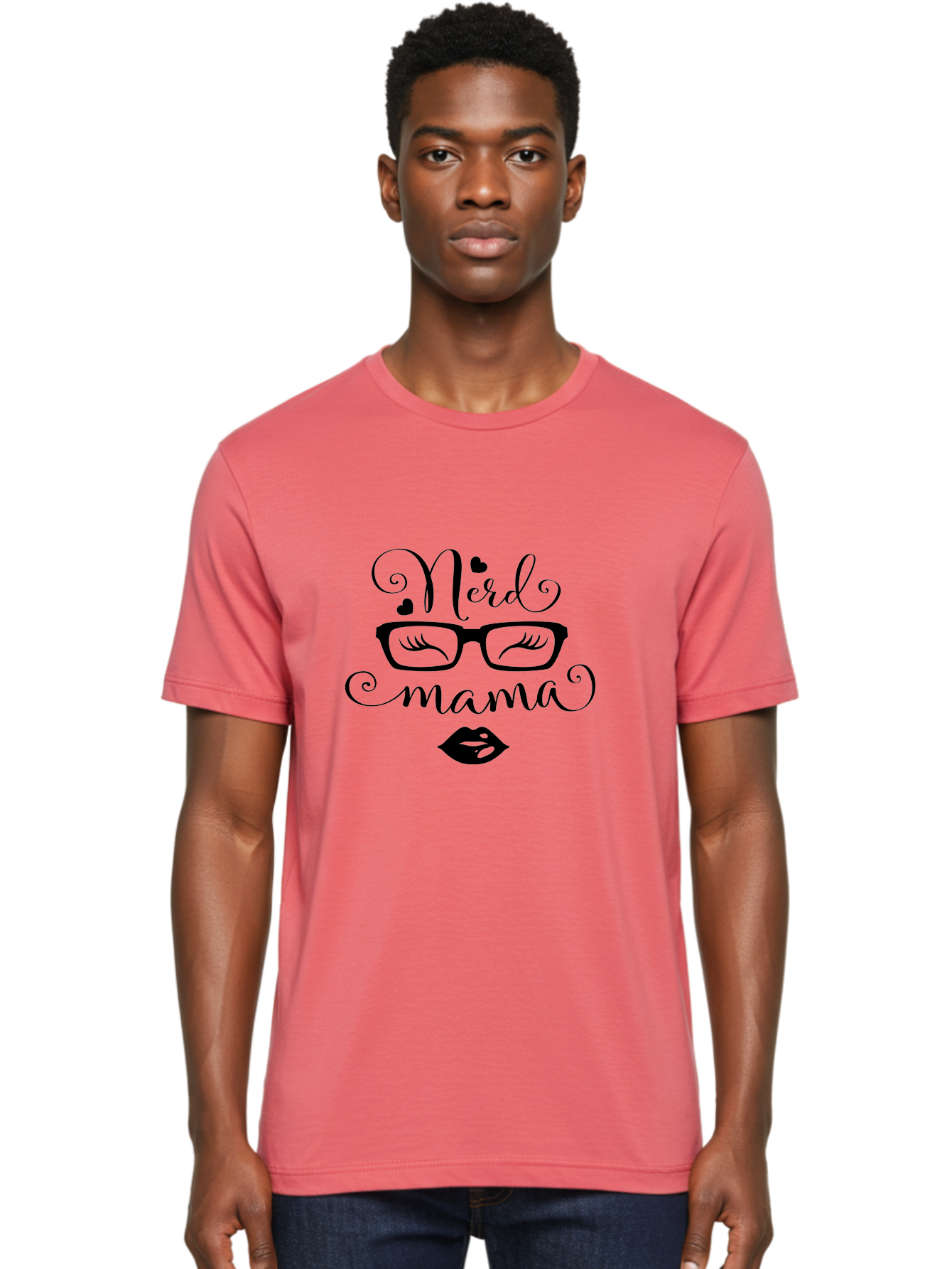 Nerd-Mama Men'S Graphic Tee, 100% Cotton, Comfortable Casual Summer Wear, Machine Washable, Nerd Mama, Glasses With Eyelashes, Lips, Cute Typography, Quirky Mom, Nerdy Humor, Fun Design, Geeky Style, Mom Quotes Aad051 16