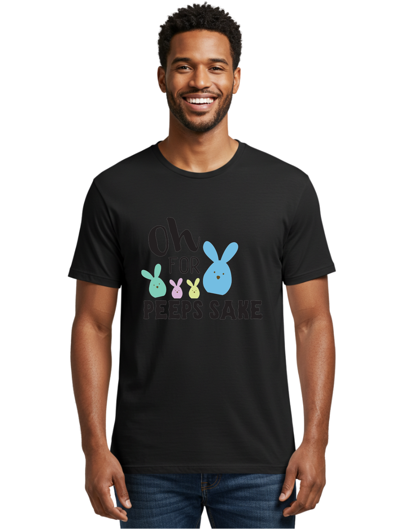 Oh-For-Peeps-Sake Men'S Graphic Tee, 100% Cotton, Comfortable Casual Summer Wear, Machine Washable, Easter Bunnies, Pastel Colors, Cute Cartoon Characters, Funny Easter Quote, Peeps Candy, Bunny Love, Easter Fun, Spring Vibes Aad067 10