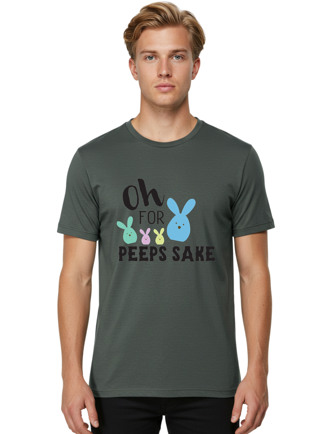 Oh-For-Peeps-Sake Men'S Graphic Tee, 100% Cotton, Comfortable Casual Summer Wear, Machine Washable, Easter Bunnies, Pastel Colors, Cute Cartoon Characters, Funny Easter Quote, Peeps Candy, Bunny Love, Easter Fun, Spring Vibes Aad067 28