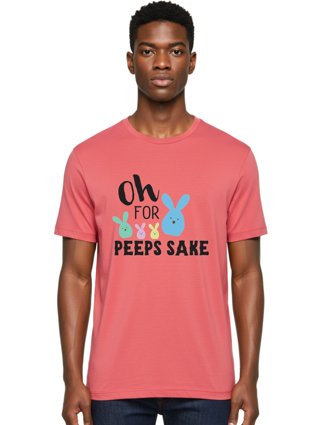 Oh-For-Peeps-Sake Men'S Graphic Tee, 100% Cotton, Comfortable Casual Summer Wear, Machine Washable, Easter Bunnies, Pastel Colors, Cute Cartoon Characters, Funny Easter Quote, Peeps Candy, Bunny Love, Easter Fun, Spring Vibes Aad067 6