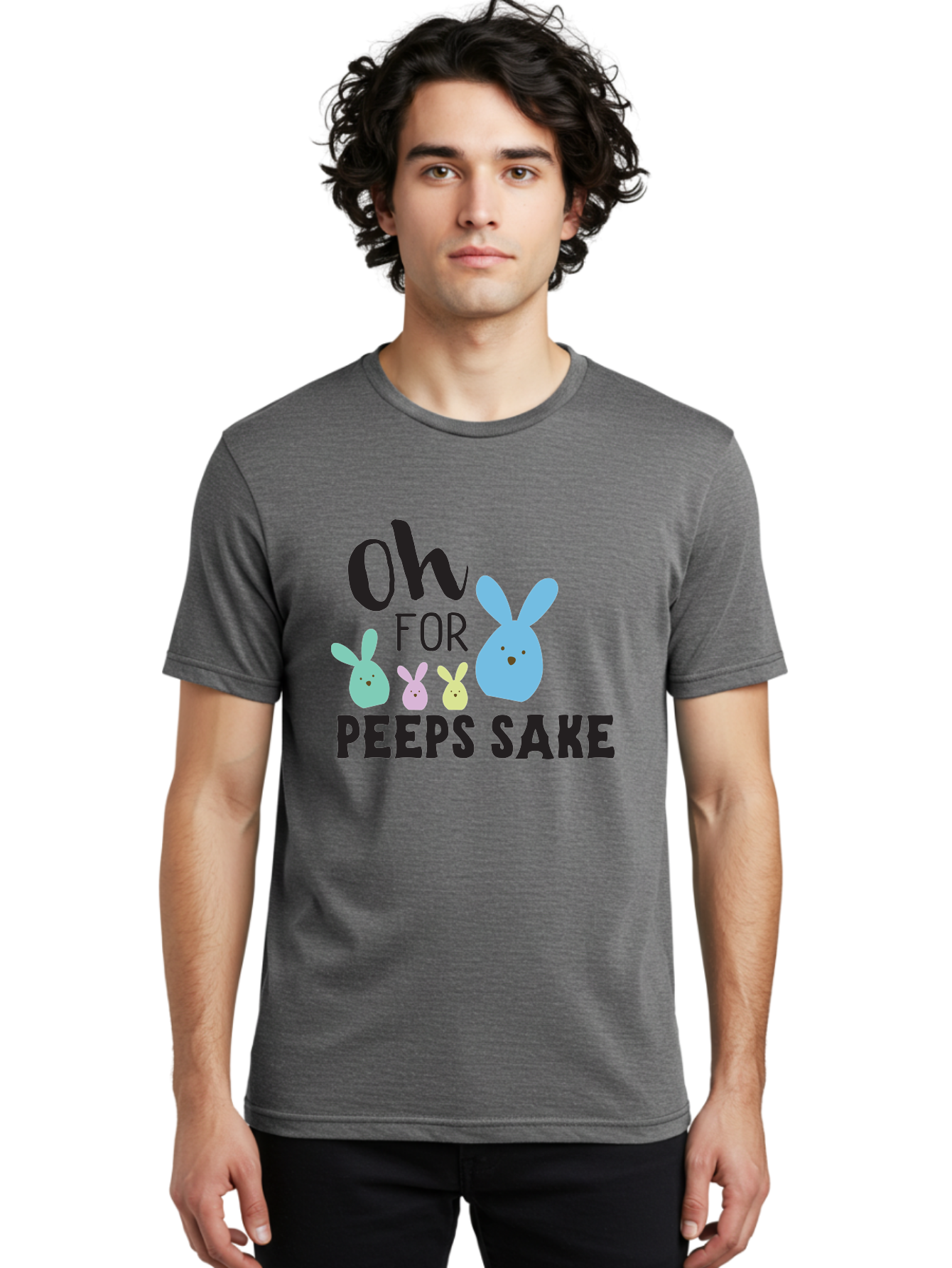 Oh-For-Peeps-Sake Men'S Graphic Tee, 100% Cotton, Comfortable Casual Summer Wear, Machine Washable, Easter Bunnies, Pastel Colors, Cute Cartoon Characters, Funny Easter Quote, Peeps Candy, Bunny Love, Easter Fun, Spring Vibes Aad067 14