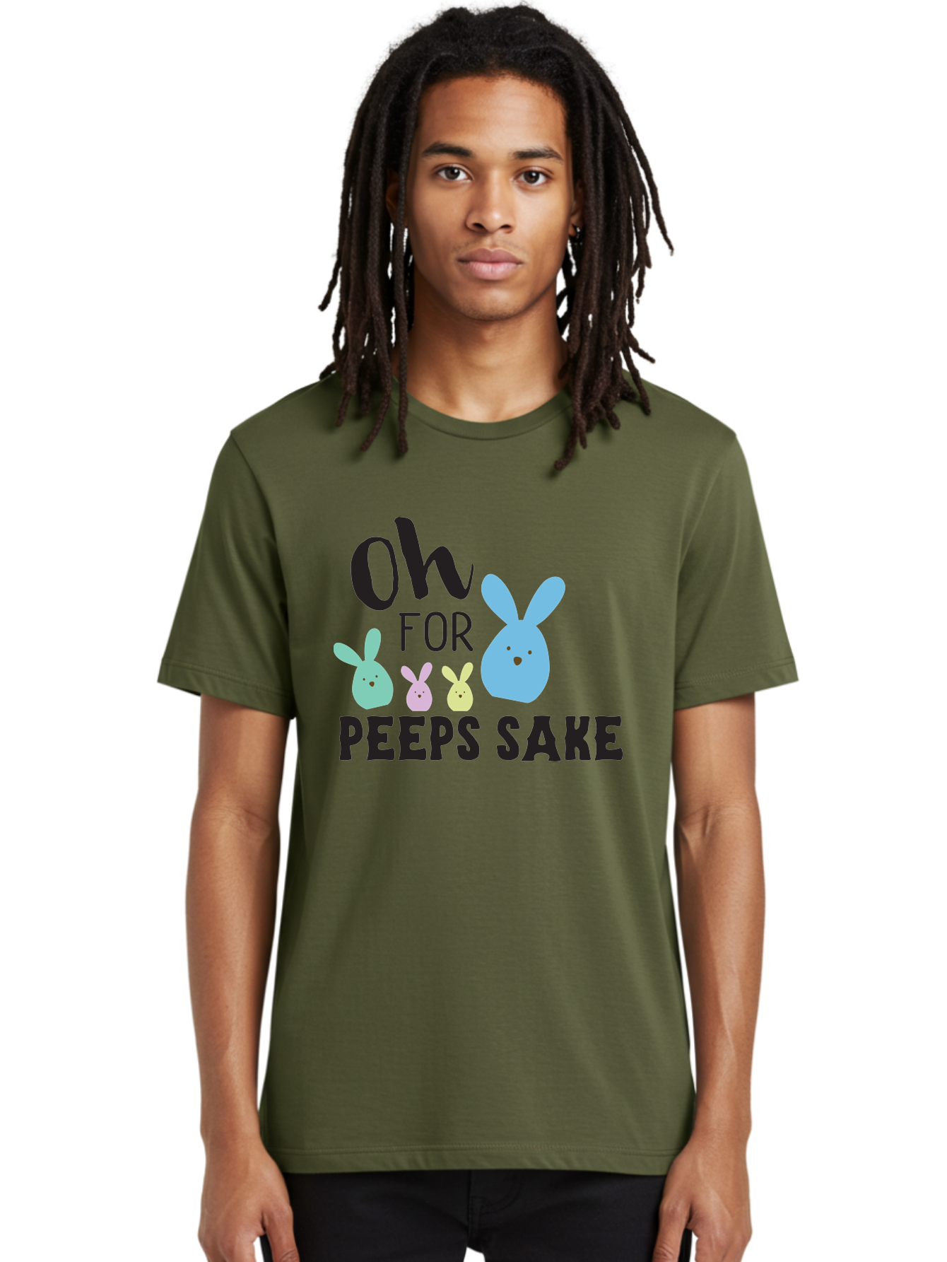 Oh-For-Peeps-Sake Men'S Graphic Tee, 100% Cotton, Comfortable Casual Summer Wear, Machine Washable, Easter Bunnies, Pastel Colors, Cute Cartoon Characters, Funny Easter Quote, Peeps Candy, Bunny Love, Easter Fun, Spring Vibes Aad067 30