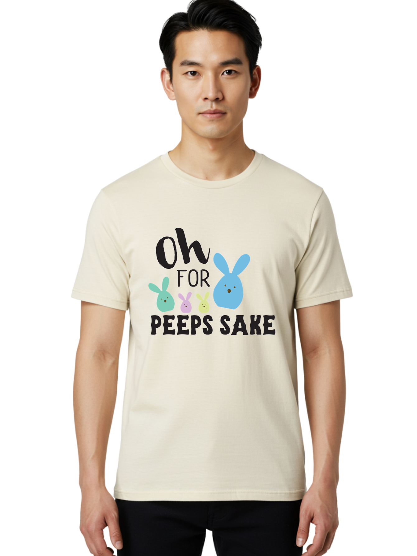 Oh-For-Peeps-Sake Men'S Graphic Tee, 100% Cotton, Comfortable Casual Summer Wear, Machine Washable, Easter Bunnies, Pastel Colors, Cute Cartoon Characters, Funny Easter Quote, Peeps Candy, Bunny Love, Easter Fun, Spring Vibes Aad067 8