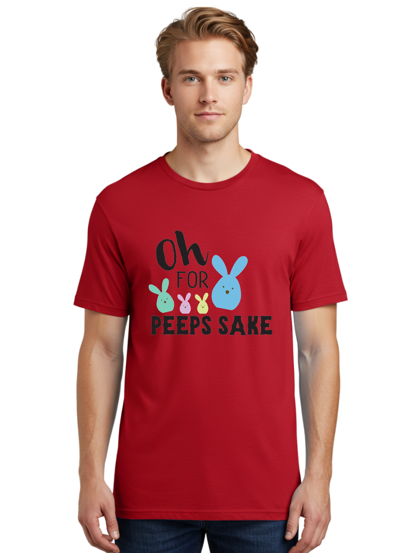 Oh-For-Peeps-Sake Men'S Graphic Tee, 100% Cotton, Comfortable Casual Summer Wear, Machine Washable, Easter Bunnies, Pastel Colors, Cute Cartoon Characters, Funny Easter Quote, Peeps Candy, Bunny Love, Easter Fun, Spring Vibes Aad067 12