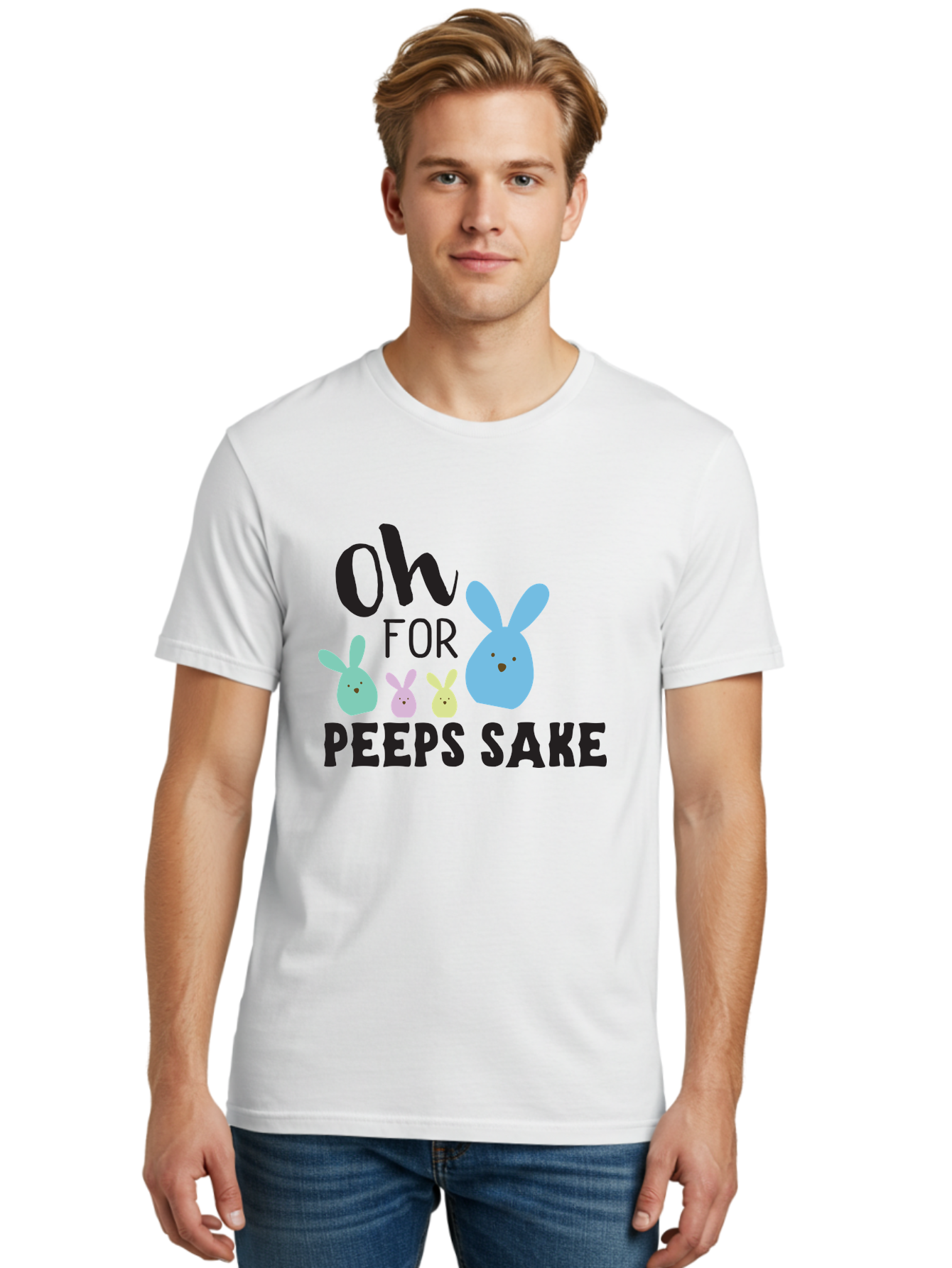 Oh-For-Peeps-Sake Men'S Graphic Tee, 100% Cotton, Comfortable Casual Summer Wear, Machine Washable, Easter Bunnies, Pastel Colors, Cute Cartoon Characters, Funny Easter Quote, Peeps Candy, Bunny Love, Easter Fun, Spring Vibes Aad067 20