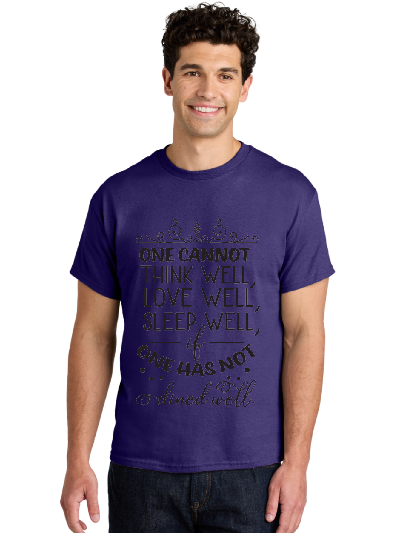 One-Cannot-Think-Well-Dined-Well Men'S Graphic Tee, 100% Cotton, Comfortable Casual Summer Wear, Machine Washable, Foodie Quote, Dining Inspiration, Think Well, Love Well, Sleep Well, Dined Well, Motivational Quote, Food For Thought, Aad071 30