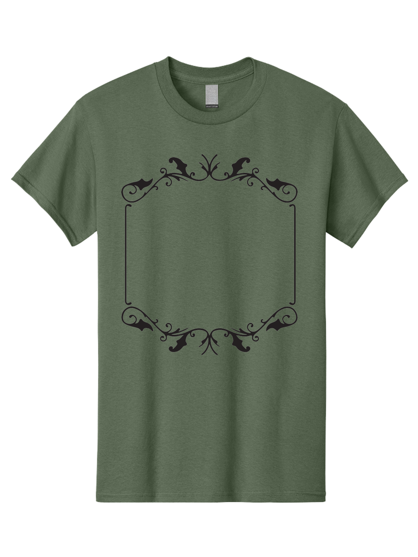 Ornate-Frame Men'S Graphic Tee, 100% Cotton, Comfortable Casual Summer Wear, Machine Washable, Floral Frame, Black Frame, Decorative Border, Elegant Design, Symmetrical, Ornate Details, Vintage Style, Classic Pattern Aad078 1