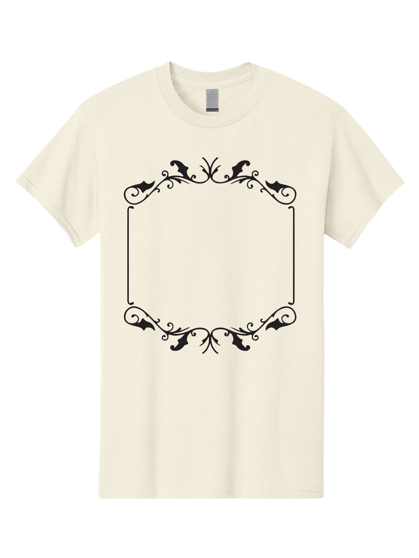 Ornate-Frame Men'S Graphic Tee, 100% Cotton, Comfortable Casual Summer Wear, Machine Washable, Floral Frame, Black Frame, Decorative Border, Elegant Design, Symmetrical, Ornate Details, Vintage Style, Classic Pattern Aad078 13