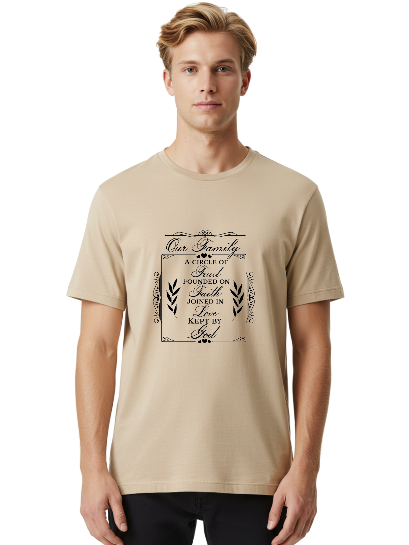 Our-Family Men'S Graphic Tee, 100% Cotton, Comfortable Casual Summer Wear, Machine Washable, Family Values, Trust, Faith, Love, God, Heartwarming Quotes, Inspirational Quotes, Decorative Text, Family Bonding Aad079 18