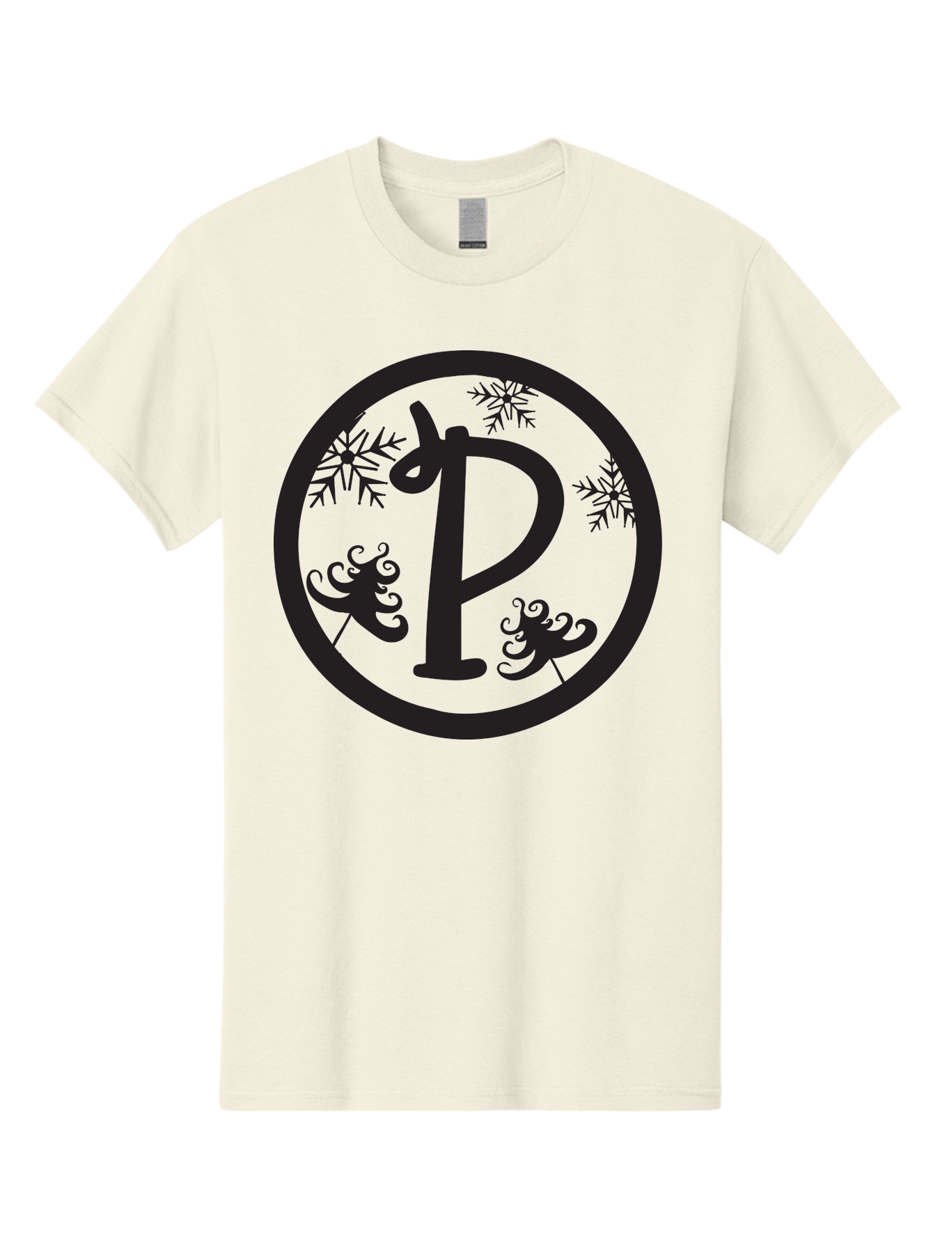 P Men'S Graphic Tee, 100% Cotton, Comfortable Casual Summer Wear, Machine Washable, Winter Wonderland, Festive Decorations, Christmas Trees, Snowflakes, Holiday Season, Elegant Typography, Black Silhouette, Decorative Elements Aad082 21
