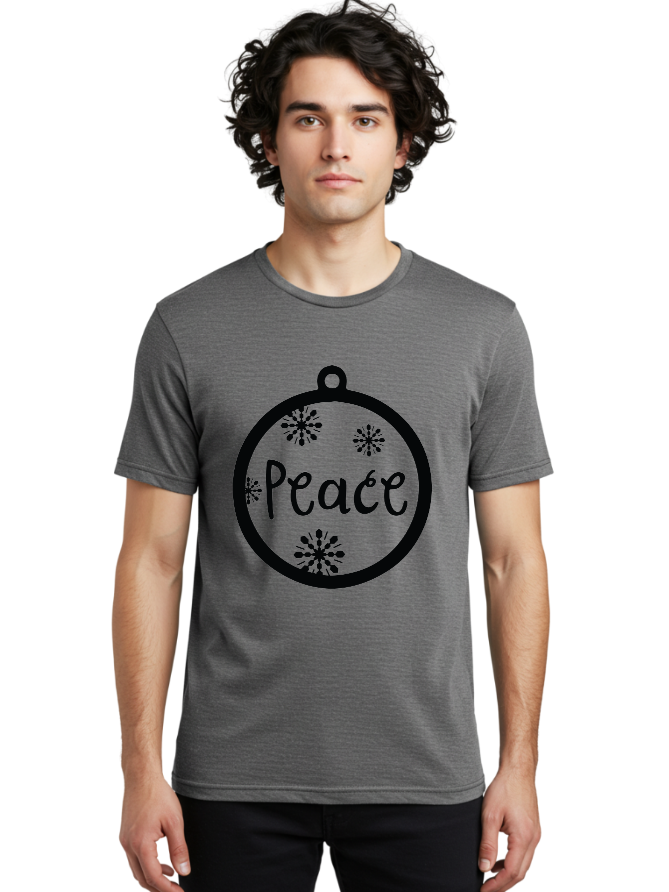 Peace-Ornament Men'S Graphic Tee, 100% Cotton, Comfortable Casual Summer Wear, Machine Washable, Peace, Christmas Ornaments, Snowflakes, Holiday Decor, Winter Wonderland, Festive Design, Christmas Decorations, Ornaments, Holiday Season Aad084 22