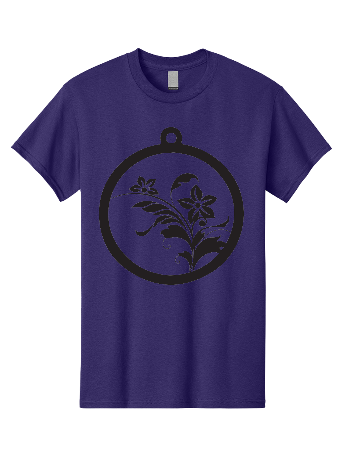 Pendant-With-Flowers Men'S Graphic Tee, 100% Cotton, Comfortable Casual Summer Wear, Machine Washable, Floral Design, Pendant Shape, Circular Frame, Black Silhouette, Stylized Flowers, Leaves, Botanical Art, Jewelry Inspiration, Aad086 7