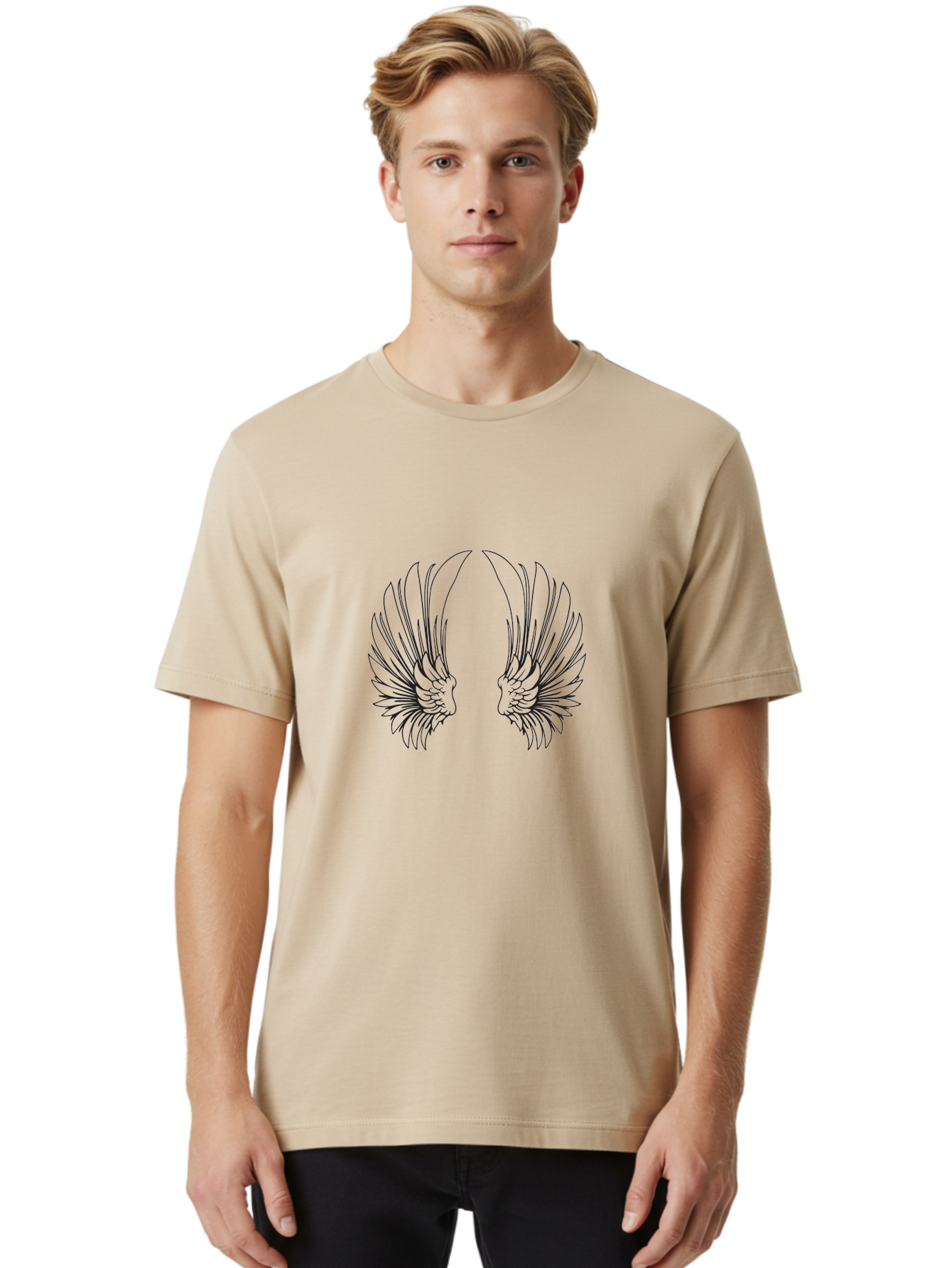 Phoenix-Wings Men'S Graphic Tee, 100% Cotton, Comfortable Casual Summer Wear, Machine Washable, Angel Wings, Feathered Wings, Winged Creatures, Symmetrical Designs, Minimalist Art, Black Line Art, Wing Illustrations Aad089 4