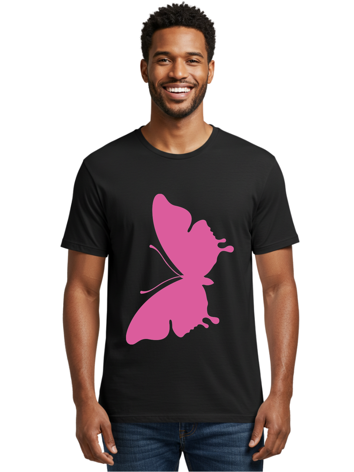 Pink-Butterfly Men'S Graphic Tee, 100% Cotton, Comfortable Casual Summer Wear, Machine Washable, Butterfly Silhouette, Pink Butterfly, Abstract Butterfly, Delicate Wings, Minimalist Design, Vibrant Pink Color, Bold Silhouette, Aad090 14