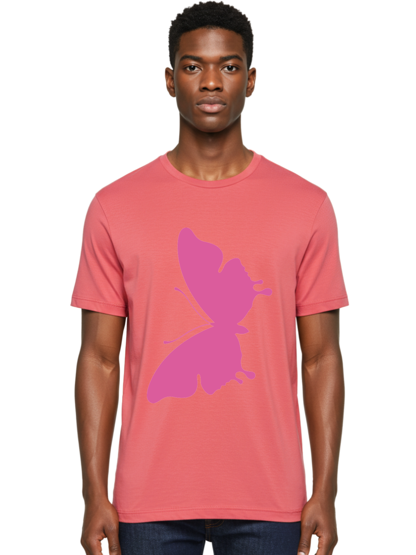 Pink-Butterfly Men'S Graphic Tee, 100% Cotton, Comfortable Casual Summer Wear, Machine Washable, Butterfly Silhouette, Pink Butterfly, Abstract Butterfly, Delicate Wings, Minimalist Design, Vibrant Pink Color, Bold Silhouette, Aad090 6