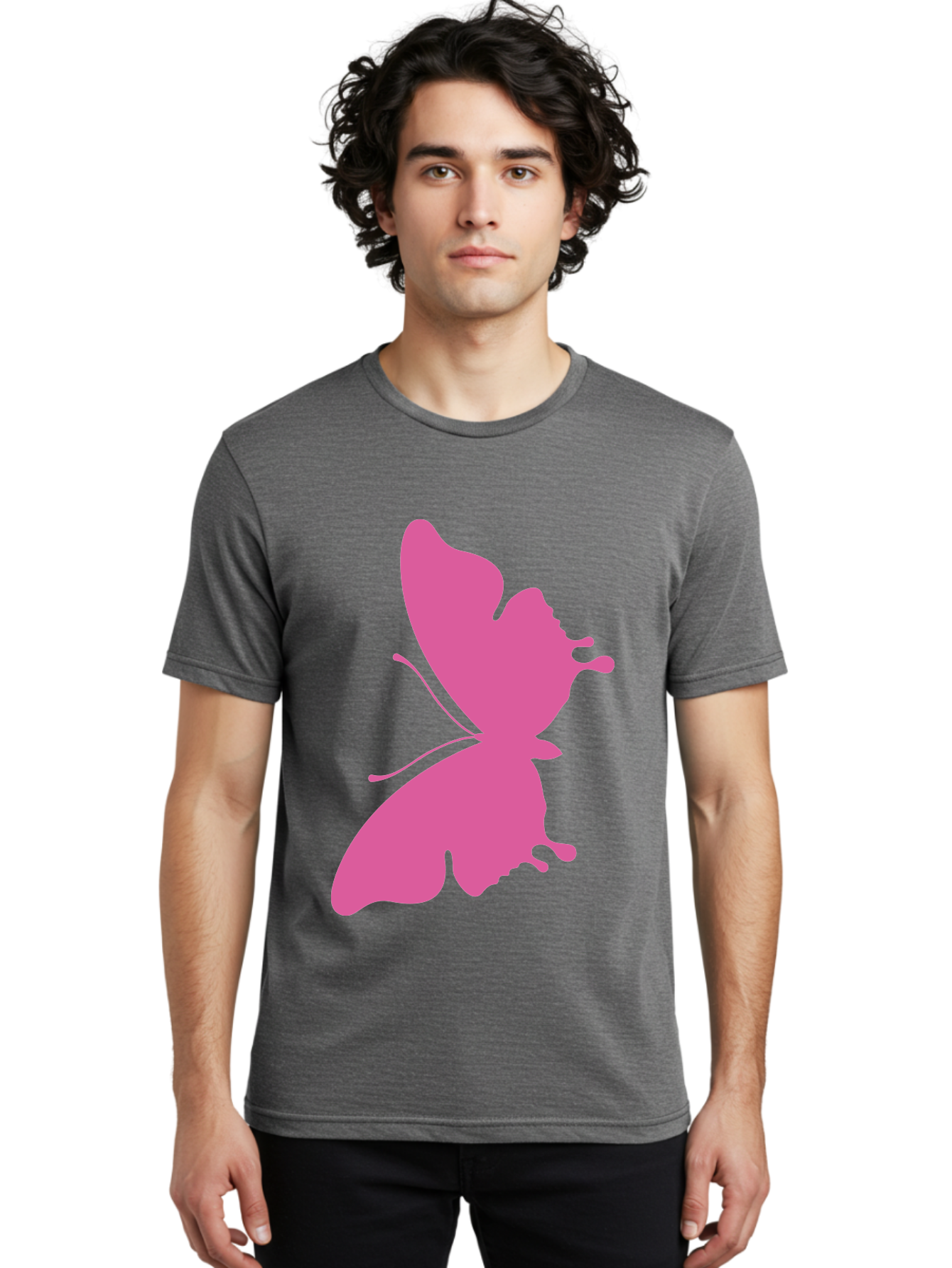 Pink-Butterfly Men'S Graphic Tee, 100% Cotton, Comfortable Casual Summer Wear, Machine Washable, Butterfly Silhouette, Pink Butterfly, Abstract Butterfly, Delicate Wings, Minimalist Design, Vibrant Pink Color, Bold Silhouette, Aad090 22