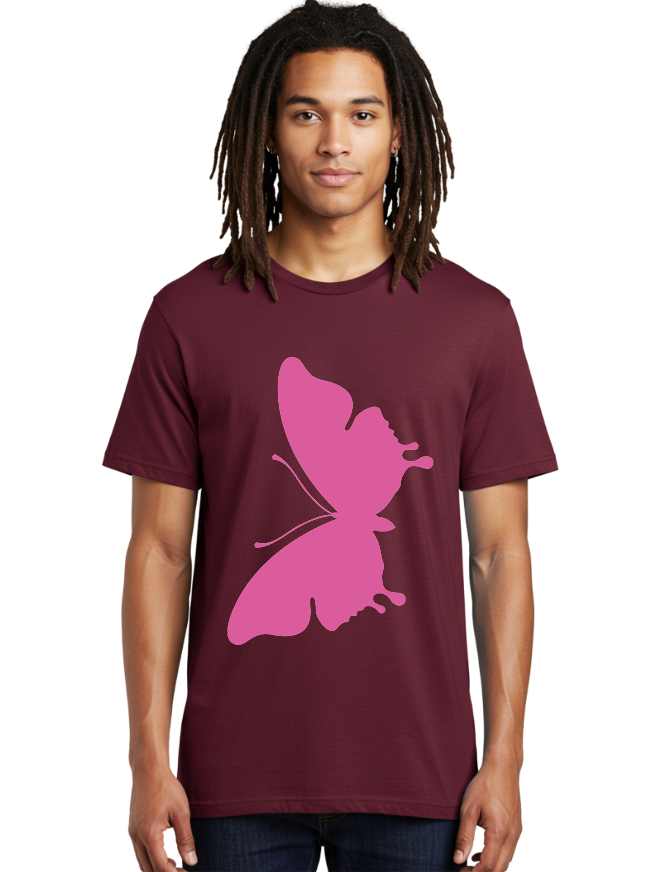 Pink-Butterfly Men'S Graphic Tee, 100% Cotton, Comfortable Casual Summer Wear, Machine Washable, Butterfly Silhouette, Pink Butterfly, Abstract Butterfly, Delicate Wings, Minimalist Design, Vibrant Pink Color, Bold Silhouette, Aad090 18