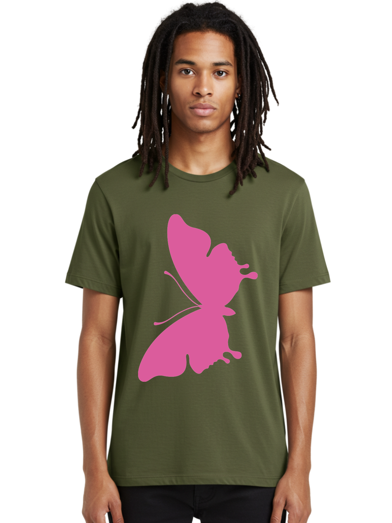 Pink-Butterfly Men'S Graphic Tee, 100% Cotton, Comfortable Casual Summer Wear, Machine Washable, Butterfly Silhouette, Pink Butterfly, Abstract Butterfly, Delicate Wings, Minimalist Design, Vibrant Pink Color, Bold Silhouette, Aad090 24